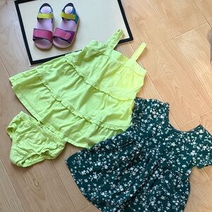 GAP Kids Dresses Neon Yellow & Floral Green Size 2T with size 6 Sandals
